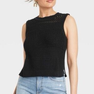 Universal Thread Women’s Openwork Sweater Tank Top Black X-Large